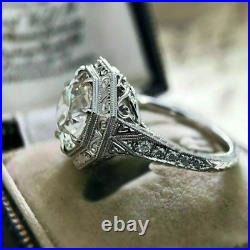Art Deco Vintage 3CT Round Cut Moissanite Engagement Ring 14K White Gold Finish
