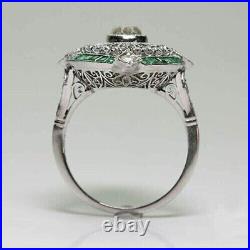 Art Deco Vintage 3Ct Lab Created Emerald Engagement Ring 14k White Gold Plated