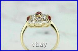 Art Deco Vintage 3Ct Marquise Simulated Ruby Wedding Ring 14k Yellow Gold Plated