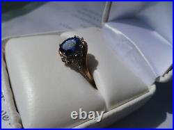 Art Deco Vintage 3Ct Oval Cut Blue Sapphire Women CZ Ring 14K Yellow Gold Plated