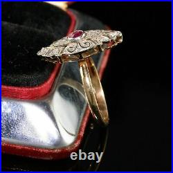 Art Deco Vintage 3Ct Red Ruby Women's CZ Navette Ring 14K Two Tone Gold Plated