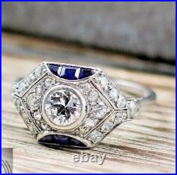 Art Deco Vintage 3Ct Round Cut Diamond CZ Women Bridel Ring 14KWhite Gold Plated