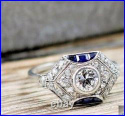 Art Deco Vintage 3Ct Round Cut Diamond CZ Women Bridel Ring 14KWhite Gold Plated