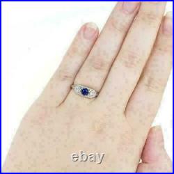 Art Deco Vintage Antique Wedding Ring 1.89 Ct Blue Sapphire 14K White Gold Over