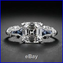 Art Deco Vintage Antique White Asccher Cut Engagement Ring 925 Sterling Silver