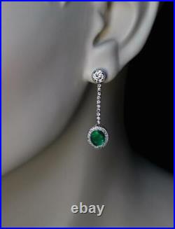 Art Deco Vintage Cabochon 6.63CT Emerald & Sparkling CZ Drops Women's Earrings