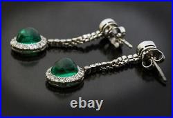 Art Deco Vintage Cabochon 6.63CT Emerald & Sparkling CZ Drops Women's Earrings