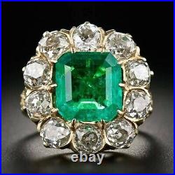 Art Deco Vintage Cluster Ring 14k Yellow Gold Plated 2.6Ct Emerald Simulated