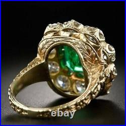 Art Deco Vintage Cluster Ring 14k Yellow Gold Plated 2.6Ct Emerald Simulated