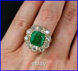 Art Deco Vintage Cluster Ring 14k Yellow Gold Plated 2.6Ct Emerald Simulated