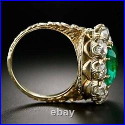 Art Deco Vintage Cluster Ring 14k Yellow Gold Plated 2.6Ct Emerald Simulated