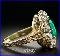 Art Deco Vintage Cluster Ring 14k Yellow Gold Plated 2.6Ct Emerald Simulated