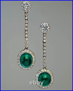 Art Deco Vintage Cubic Zirconia & Cabochon Emerald Women's Elegant Earrings