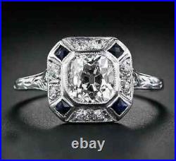 Art Deco Vintage Cushion Cut Moissanite Engagement Women Ring 14K White Gold FN