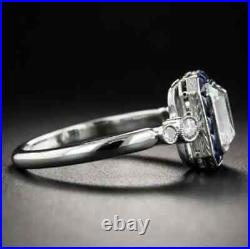 Art Deco Vintage Emerald Cut Moissanite Engagement Women Ring 14K White Gold FN