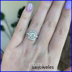 Art Deco Vintage Engagement Ring 2CT Round Lab-Created Diamond 14K White Gold FN