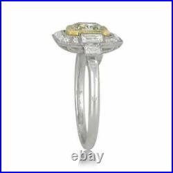 Art Deco Vintage Engagement Wedding Ring 2 Ct Yellow Diamond 14K White Gold Over