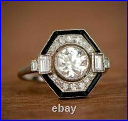 Art Deco Vintage Engagement Wedding Ring 2CT Simulated Diamond 14K White Gold FN