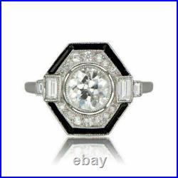 Art Deco Vintage Engagement Wedding Ring 2CT Simulated Diamond 14K White Gold FN