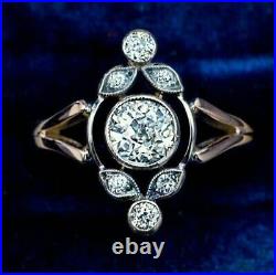 Art Deco Vintage Fine Ring 2.1 Ct Lab Created Diamond 14K Yellow Gold Plated