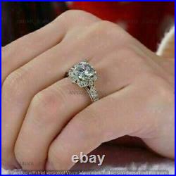 Art Deco Vintage Halo Wedding Ring 2.10 CT Round Moissanite 925 Sterling Silver