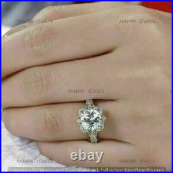 Art Deco Vintage Halo Wedding Ring 2.10 CT Round Moissanite 925 Sterling Silver