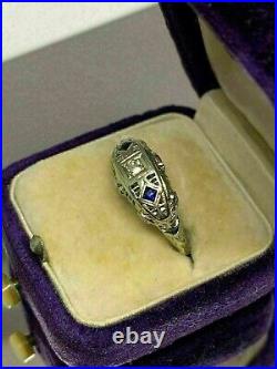 Art Deco Vintage Lab Created Diamond Engagement Wedding White Gold Filled Ring
