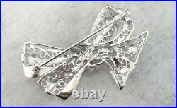 Art Deco Vintage Look Polished 935 Argentium Silver Bow Brooch for Wedding