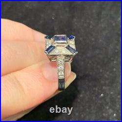 Art Deco Vintage Magnificent Circa 1.85Ct Sapphire Ring In 14K White Gold Finish