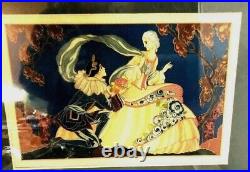 Art Deco Vintage Matted and Framed Colorful Picture of Cavalier & Gowned Woman
