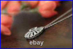 Art Deco Vintage Pendant 14K White Gold Silver Plated 1.2 Ct Real Moissanite