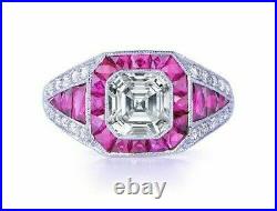 Art Deco Vintage Pink Sapphire 2.50 Ct Diamond Engagement 14K White Gold FN Ring