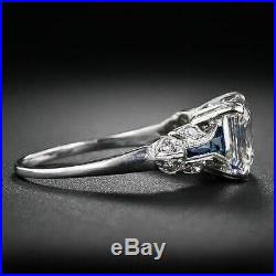 Art Deco Vintage Ring Engagement Wedding Ring Sapphire 2.1 Ct Diamond 925 Silver