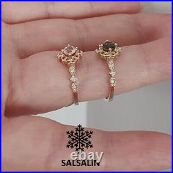 Art Deco Vintage Rings Oval Morganite & Diamond Engagement Ring 14K Rose Gold
