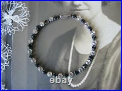 Art Deco Vintage Round Cut Black & White CZ 935 Argentium Silver Tennis Bracelet