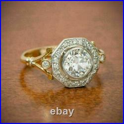 Art Deco Vintage Round Cut Simulated Diamond Wedding Ring 14k Yellow Gold Plated