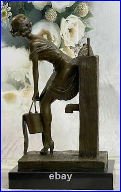 Art Deco Vintage Signed Preiss Marble Bronze Semi Nude Lady Sculpture Figure NR