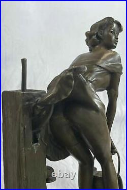 Art Deco Vintage Signed Preiss Marble Bronze Semi Nude Lady Sculpture Figure NR