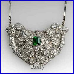 Art Deco Vintage Simulated Emerald Women's Pendant 14K White Gold Plated Silver