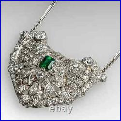 Art Deco Vintage Simulated Emerald Women's Pendant 14K White Gold Plated Silver
