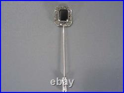 Art Deco Vintage Solid 935 Argentium Silver Marcasite Onyx Beautiful Lapel Pin