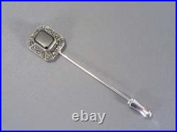 Art Deco Vintage Solid 935 Argentium Silver Marcasite Onyx Beautiful Lapel Pin