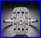 Art Deco Vintage Style 1.45Ct Lab Created Diamond & Sapphire Wedding Silver Ring