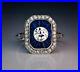 Art Deco Vintage Style 1.5Ct Lab-Created Diamond & Sapphire Ring In 925 Silver