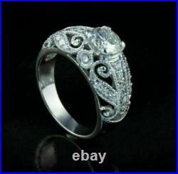 Art Deco Vintage Style 1.80Ct Created Diamonds Women Ring 14K White Gold Finish