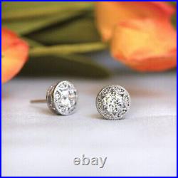 Art Deco Vintage Style 2.50 Ct Real Moissanite Cluster 925 Silver Earrings