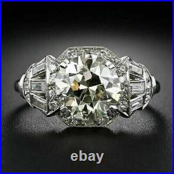 Art Deco Vintage Style 3.25 Ct Round Cut Lab Created Diamond 925 Silver Ring