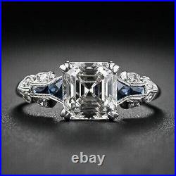 Art Deco Vintage Style 3 Ct Asscher Lab Created Diamond 925 Silver Wedding Ring