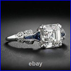 Art Deco Vintage Style 3 Ct Asscher Lab Created Diamond 925 Silver Wedding Ring