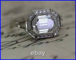 Art Deco Vintage Style 3Ct Lab Created Diamond Engagement 14k White Gold FN Ring